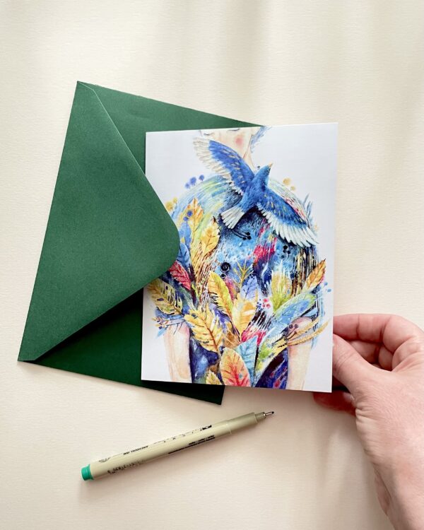 Felicitare "Pasărea Albastră" + Plic | Greeting card & envelope