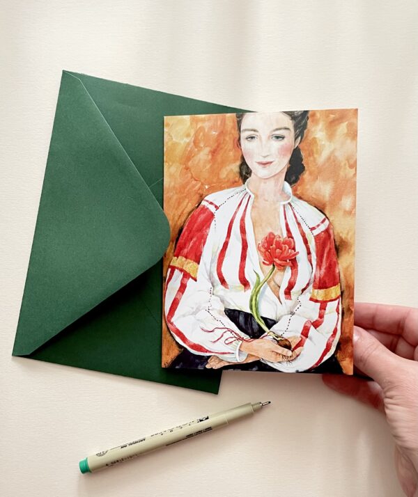 Felicitare "Fata cu Lalea" + Plic | Greeting card & envelope