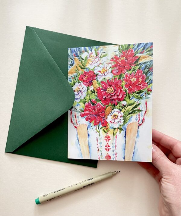 Felicitare "Ie cu bujori" + Plic | Greeting card & envelope