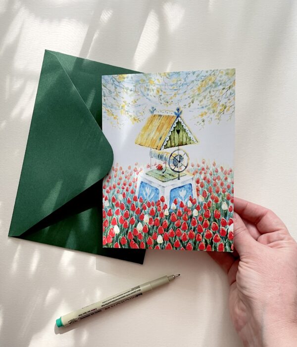 Felicitare "Fântână cu Lalele" + Plic | Greeting card & envelope