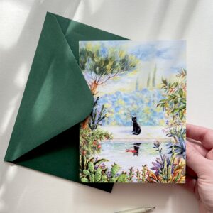 Felicitare "Pisica în Grădină" + Plic | Greeting card & envelope