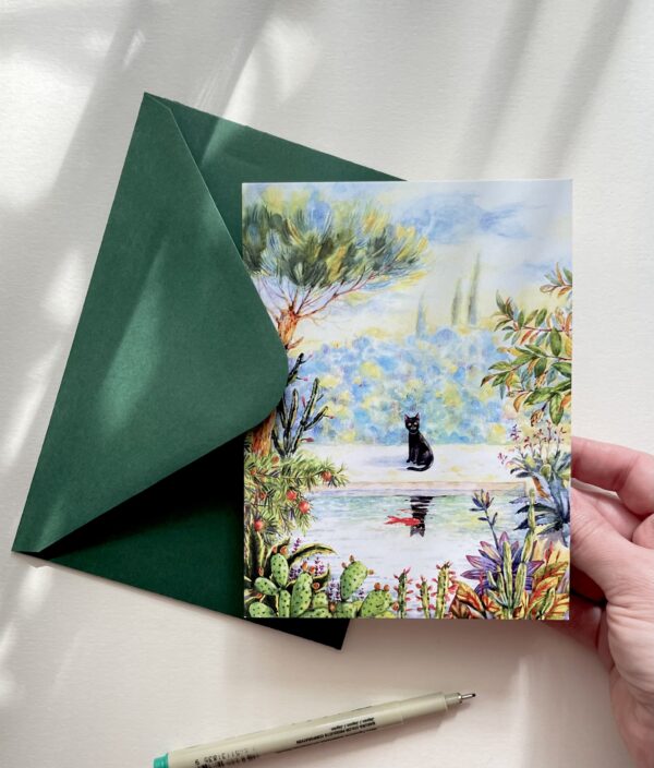 Felicitare "Pisica în Grădină" + Plic | Greeting card & envelope